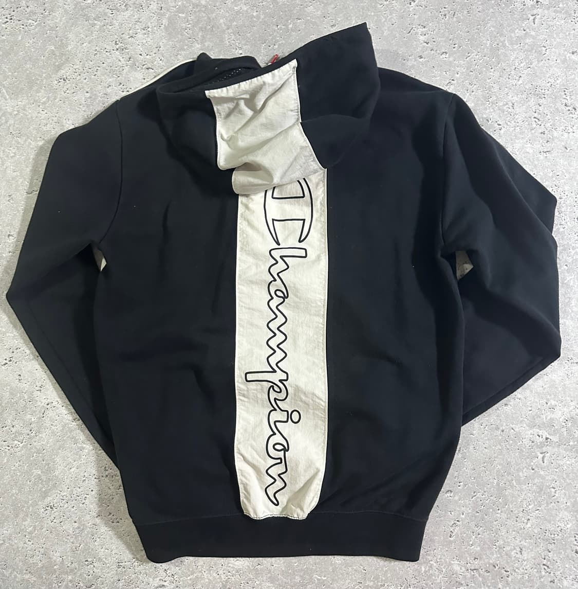 블랙 아이보리 배색 로고 후드 상품이미지3