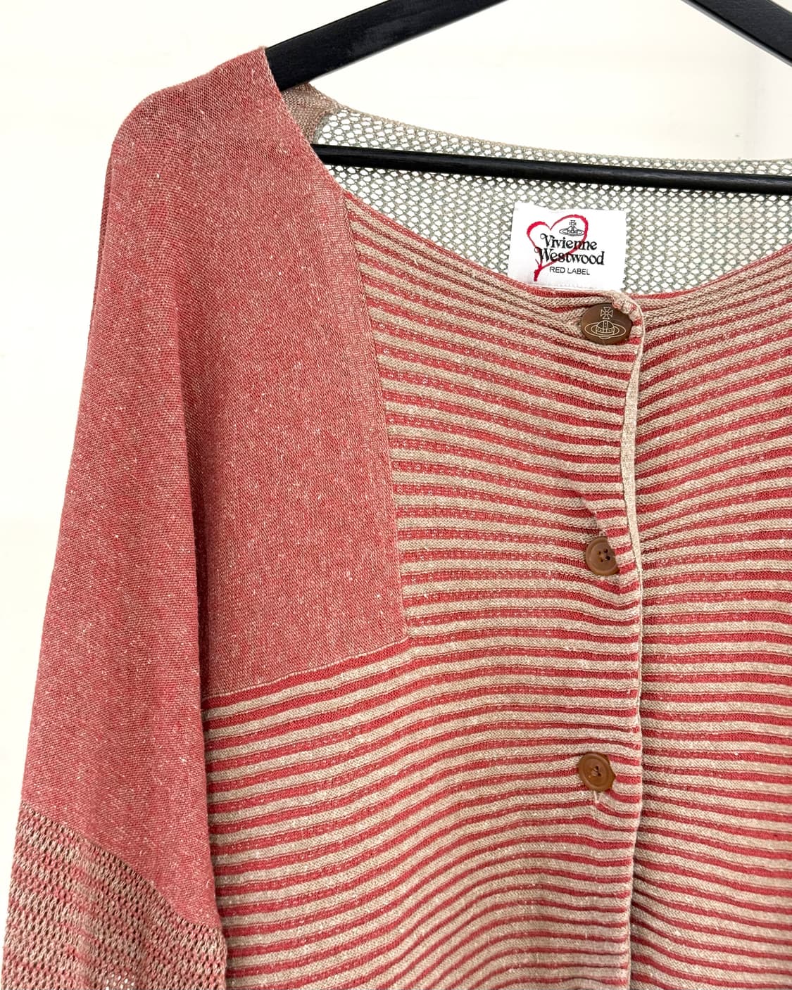 비비안 웨스트우드 레드라벨 레드 그린 스트라이프 배색 가디건 상품이미지3