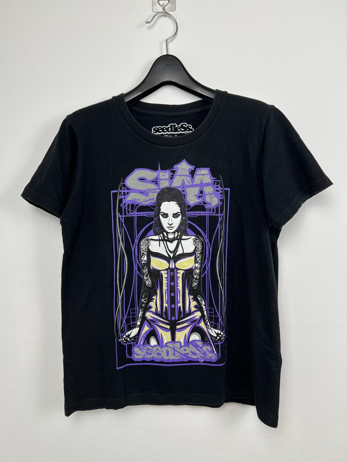 T077 시들레스 퍼플 그래픽 여성 반팔 티셔츠 상품이미지1