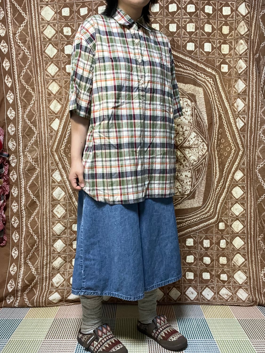 Uniqlo 그린 오렌지 반팔 셔츠 상품이미지6