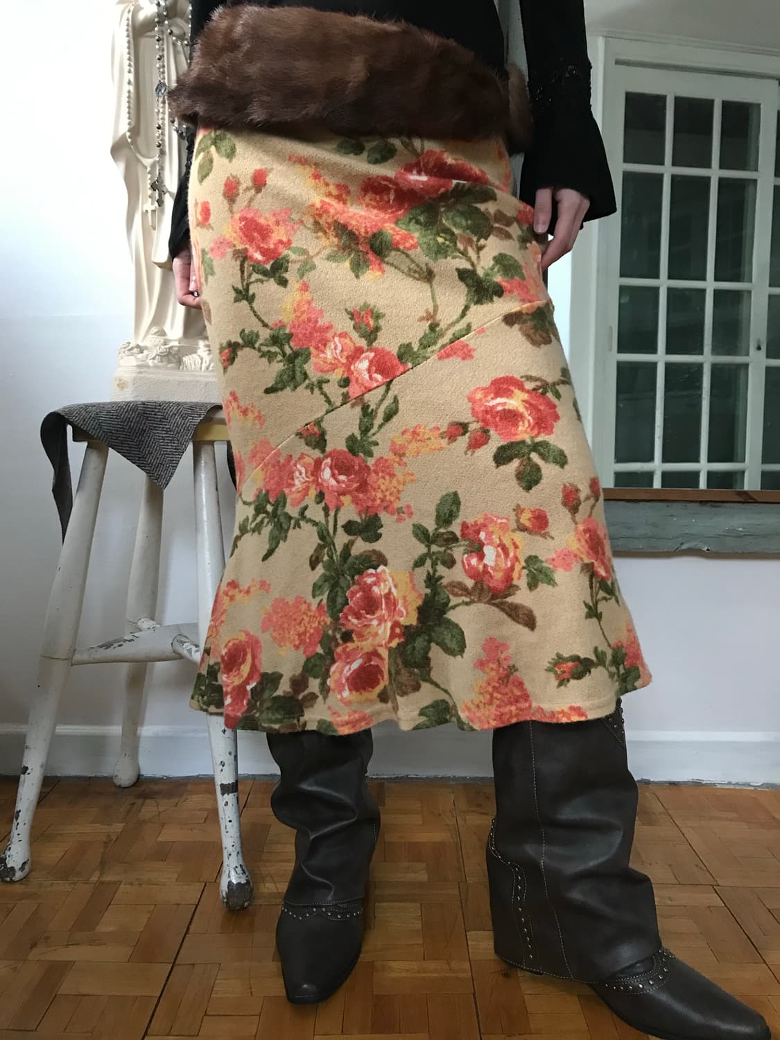 vintage flower pattern knit skirt 상품이미지3