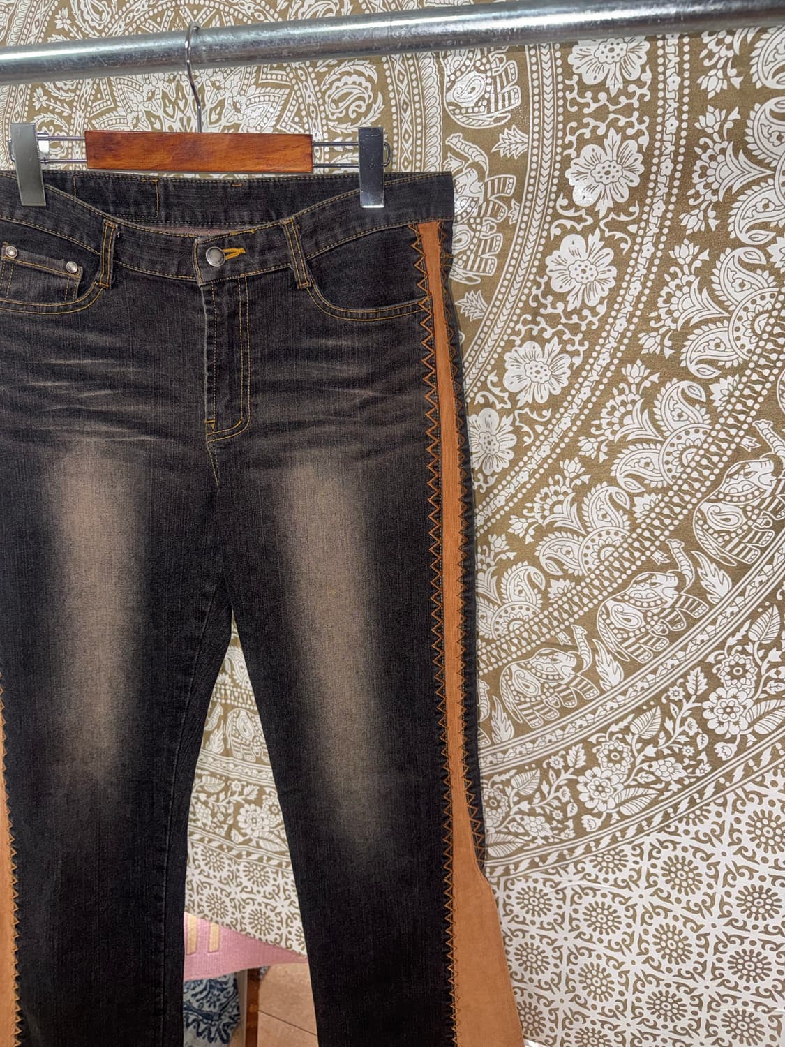 Auraji 빈티지 여성 사이드 디테일 부츠컷 스판 데님팬츠  상품이미지4