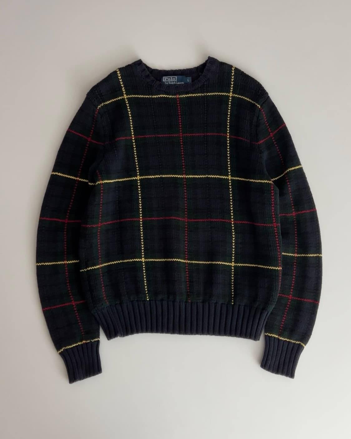 폴로 랄프로렌 타탄체크 라운드넥 니트 L 상품이미지1