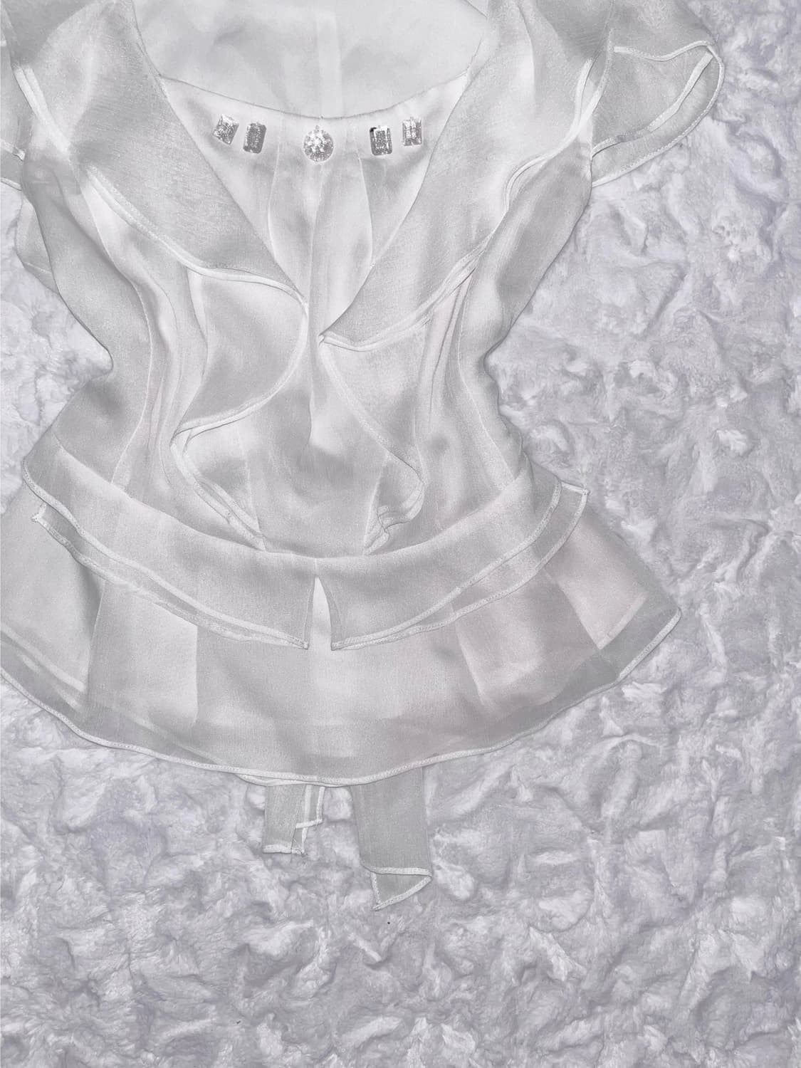 빈티지 화이트 큐빅 반팔 블라우스 상품이미지3