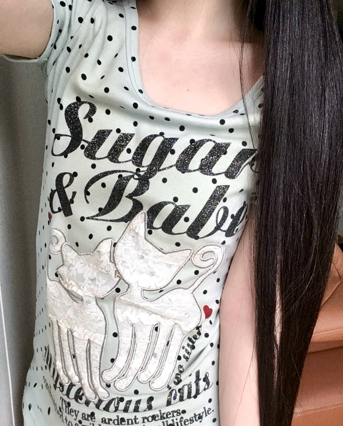 Sugar&Babe 민트도트 레이스 트윈캣 티셔츠 갸루 핀터레스트 상품이미지4