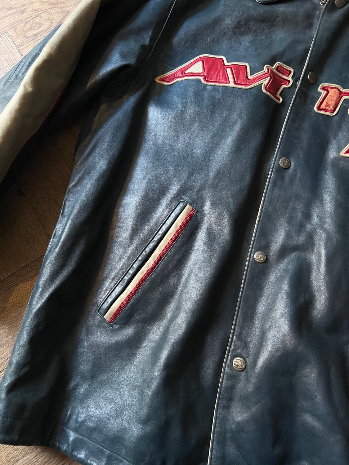 [M]90's AVIREX USA 아비렉스 올스타 레더 바시티 자켓 상품이미지4