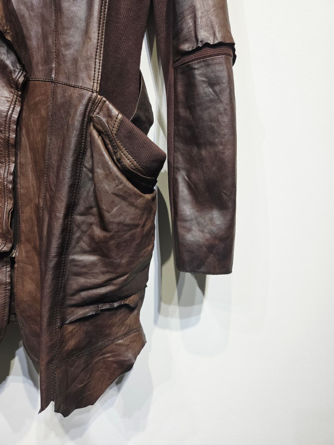 Doho 도호 리얼 양가죽 니트 배색 비대칭 자켓 상품이미지5