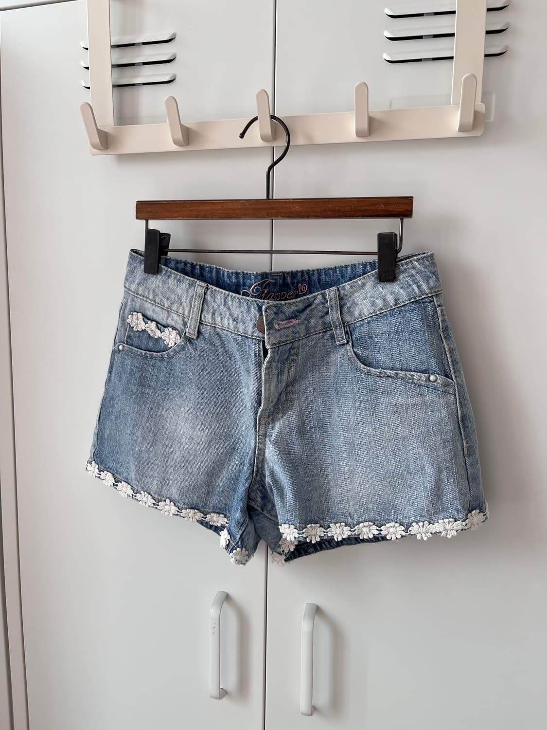 Vintage 꽃자수 레이스 데님 숏팬츠 상품이미지5