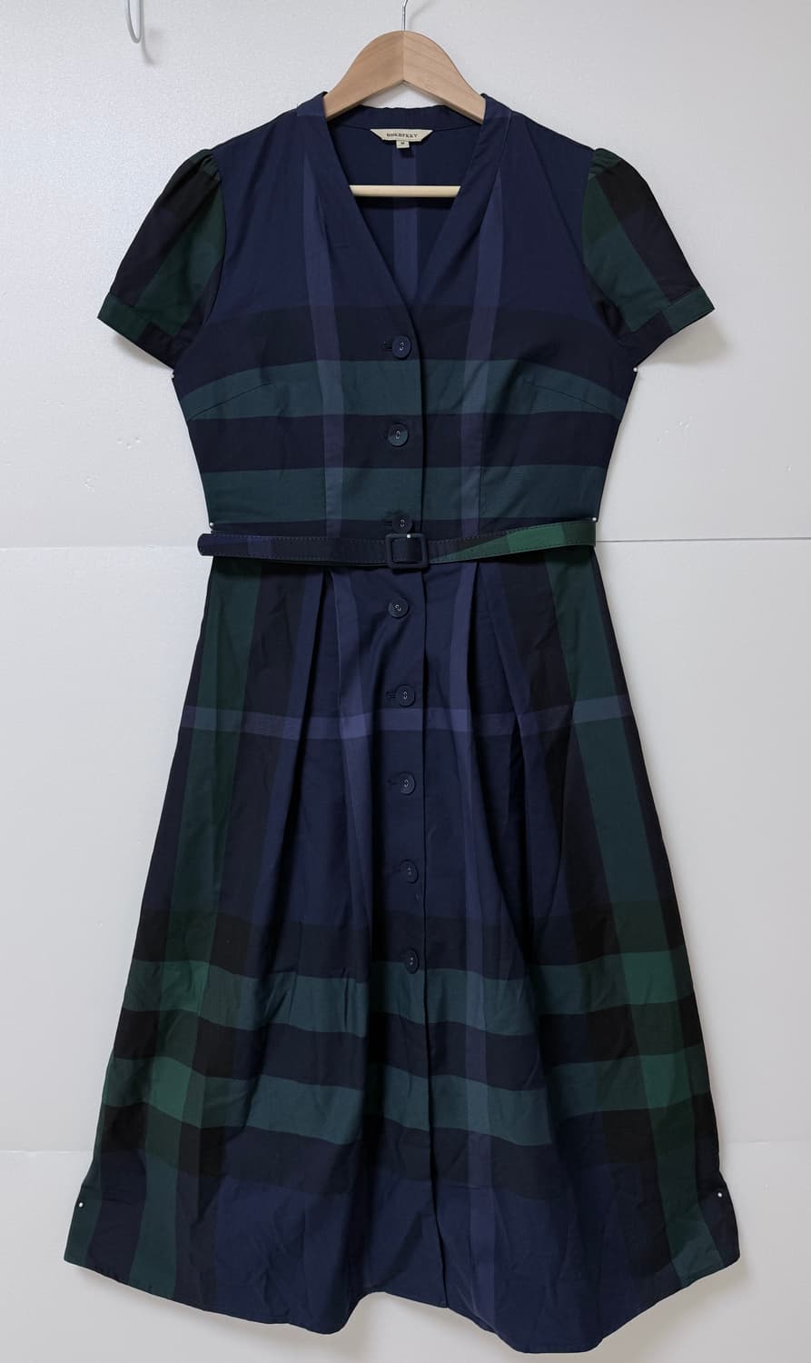 💚버버리 스타일 체크 원피스 M / 네이비 그린 벨트 체크 원피스 /  상품이미지3