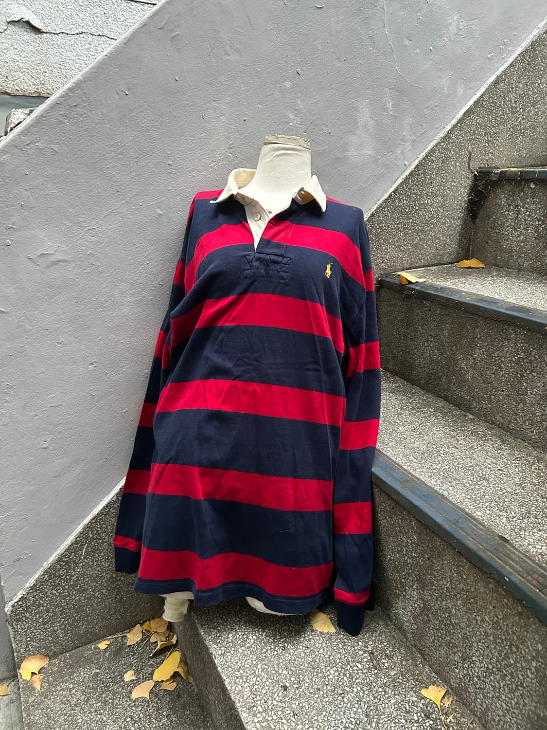 2000s 폴로 레드&네이비 럭비 카라 포니 롱슬리브 상품이미지6