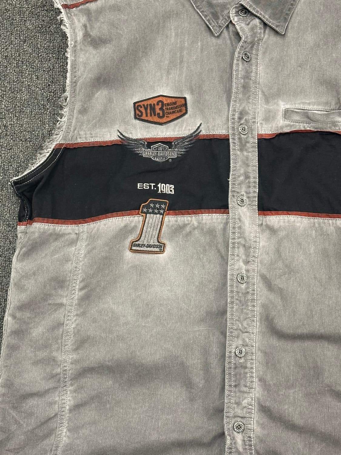 XL)할리데이비슨 vintage 흑청 데님 셔츠 베스트 상품이미지2