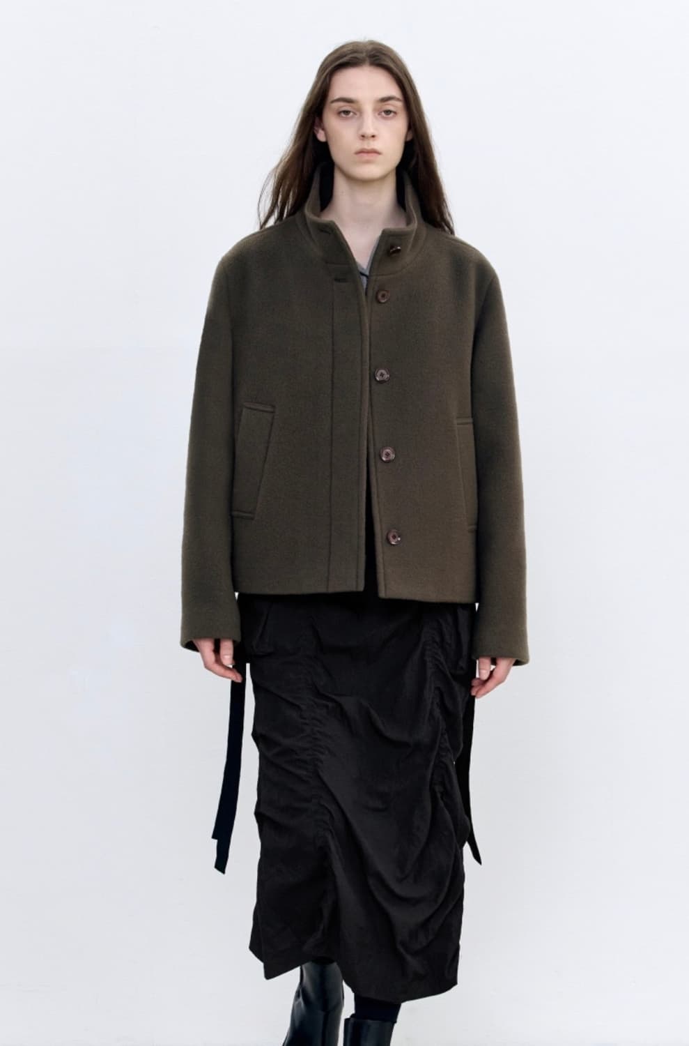 인사일런스 미니멀 쇼트 코트 (브라운) 상품이미지3