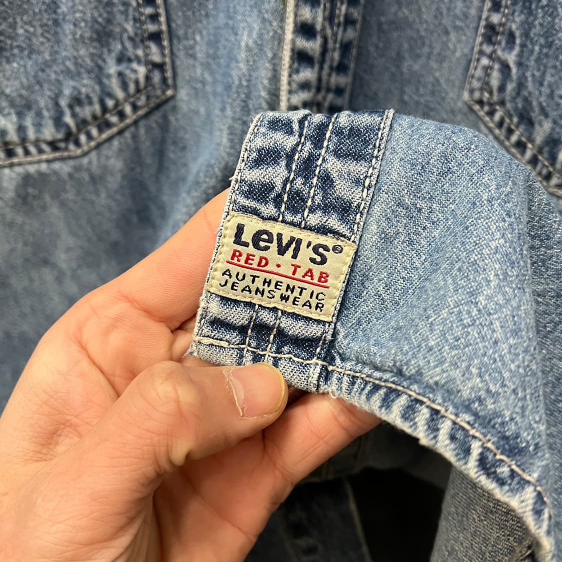 90s 리바이스 레드탭 데님 셔츠 청남방 XL 상품이미지4