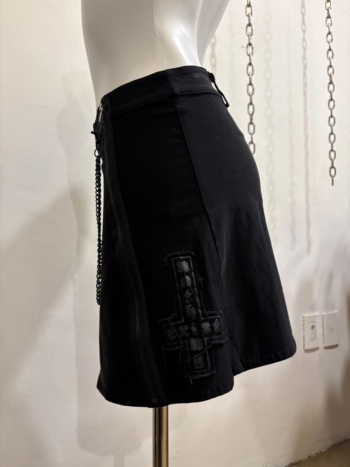kill star 킬스타 십자가 패치워크 체인 블랙 미디스커트 펑크 상품이미지2