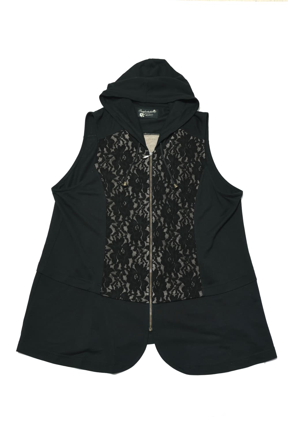 Lace Panel Hooded Vest 상품이미지1