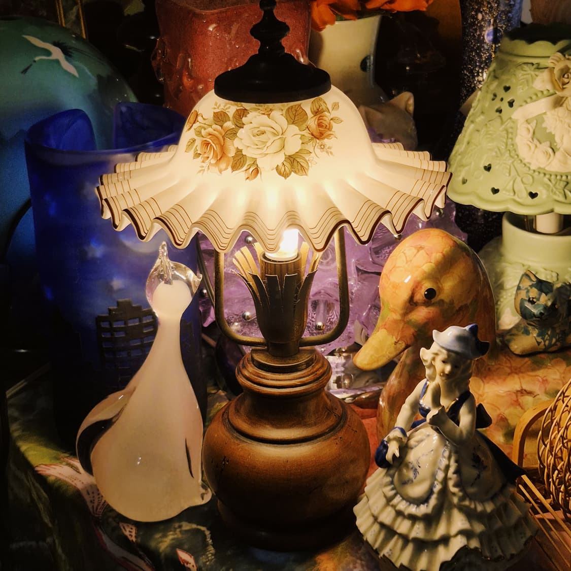 70s 엔틱 밀크글라스 플리츠 우드 스탠드 상품이미지10