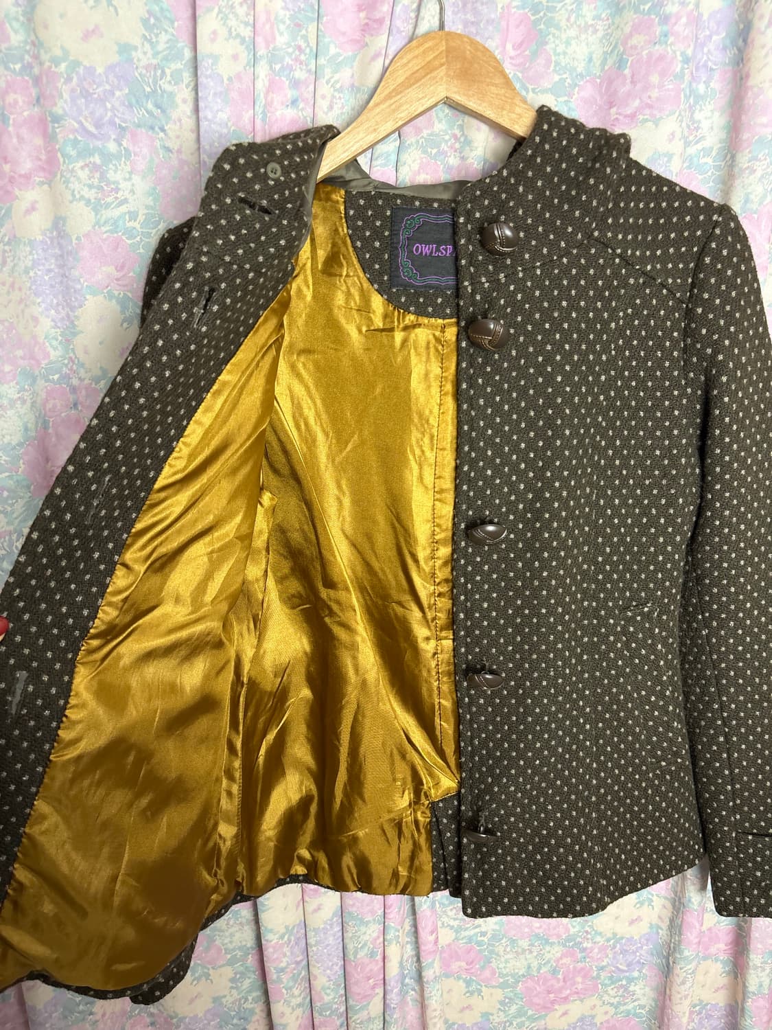 카키브라운 도트 후드 코트 상품이미지9