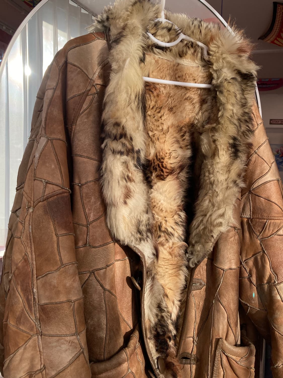 빈티지 패치워크 양모 가죽 코트 상품이미지2