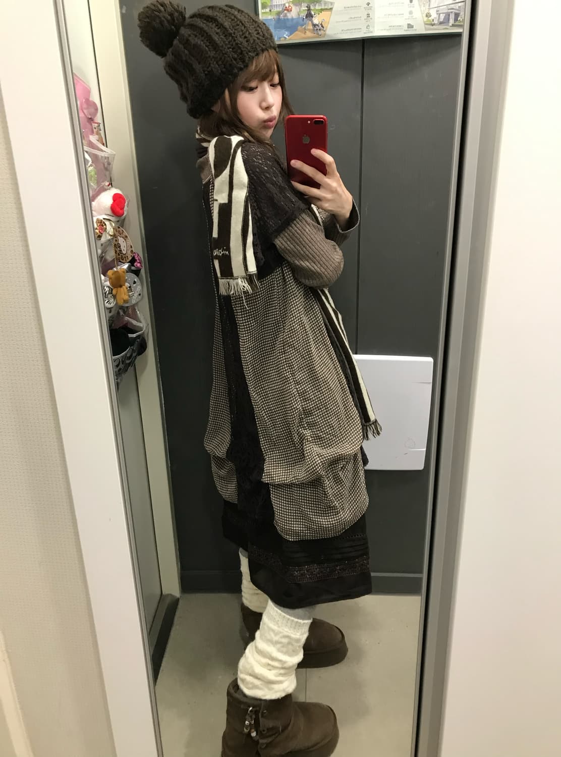 브라운 체크 모카무스 울코트 모리걸 코디세트 상품이미지3