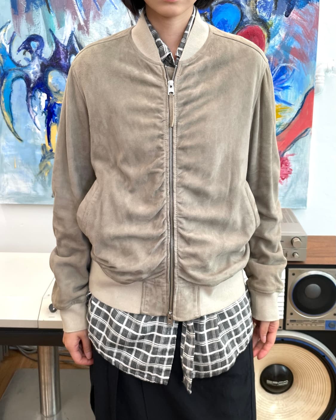 [S] 올세인츠 고트 스킨 게더 블루종 자켓 상품이미지1