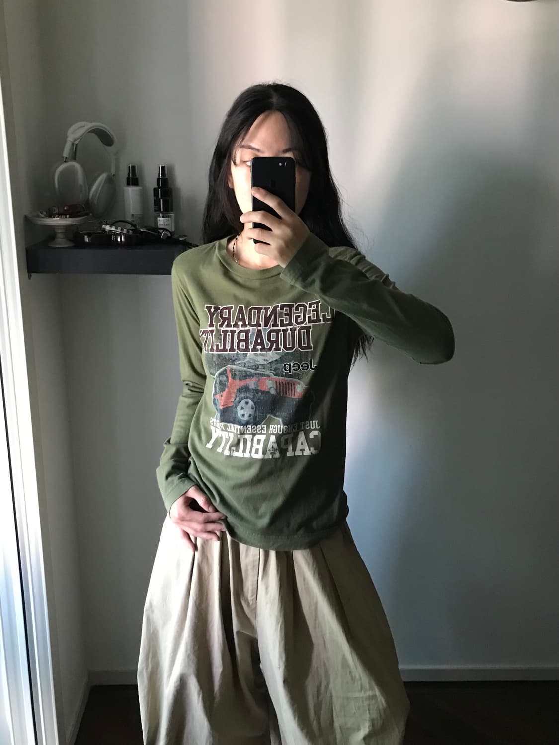 지프 중앙 프린팅 카키 긴팔티 상품이미지2