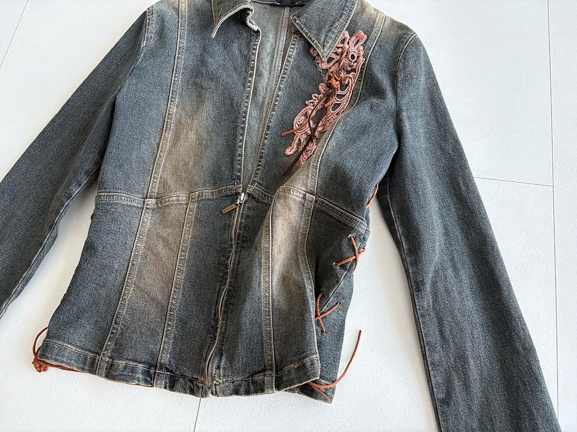 y2k lace trim denim jacket 상품이미지2