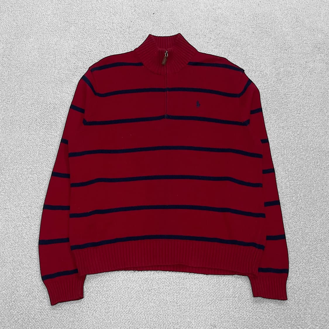 폴로 랄프로렌 스트라이프 하프 집업 니트 레드 네이비 상품이미지1