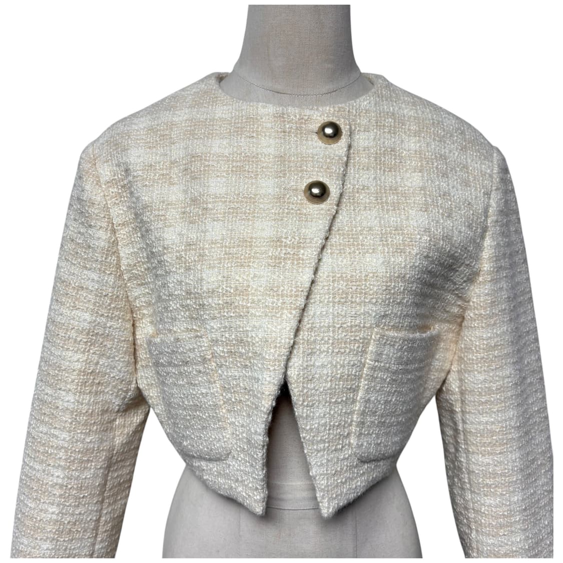 3693 아이보리 베이지 크롭 트위드자켓 상품이미지2