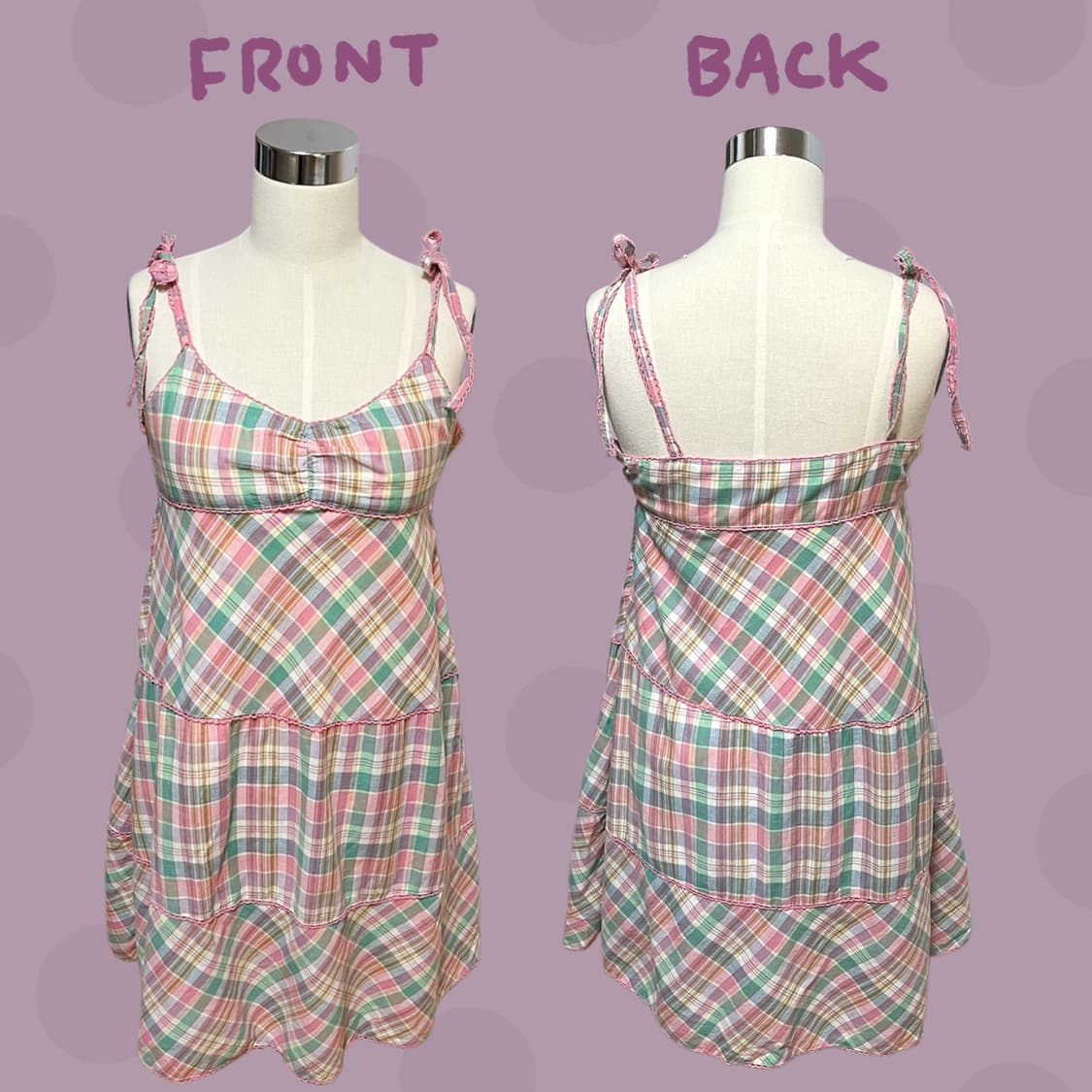 빈티지 코튼캔디 핑크 체크무늬 레이어드 원피스 상품이미지2