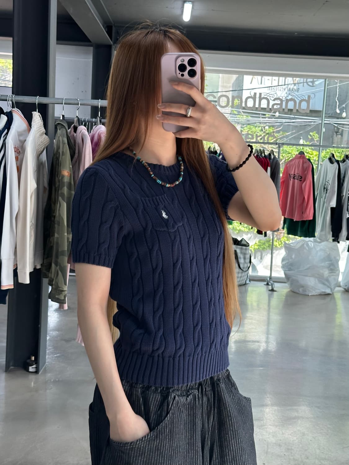 폴로랄프로렌 피마코튼 케이블 꽈배기 반팔니트 상품이미지2