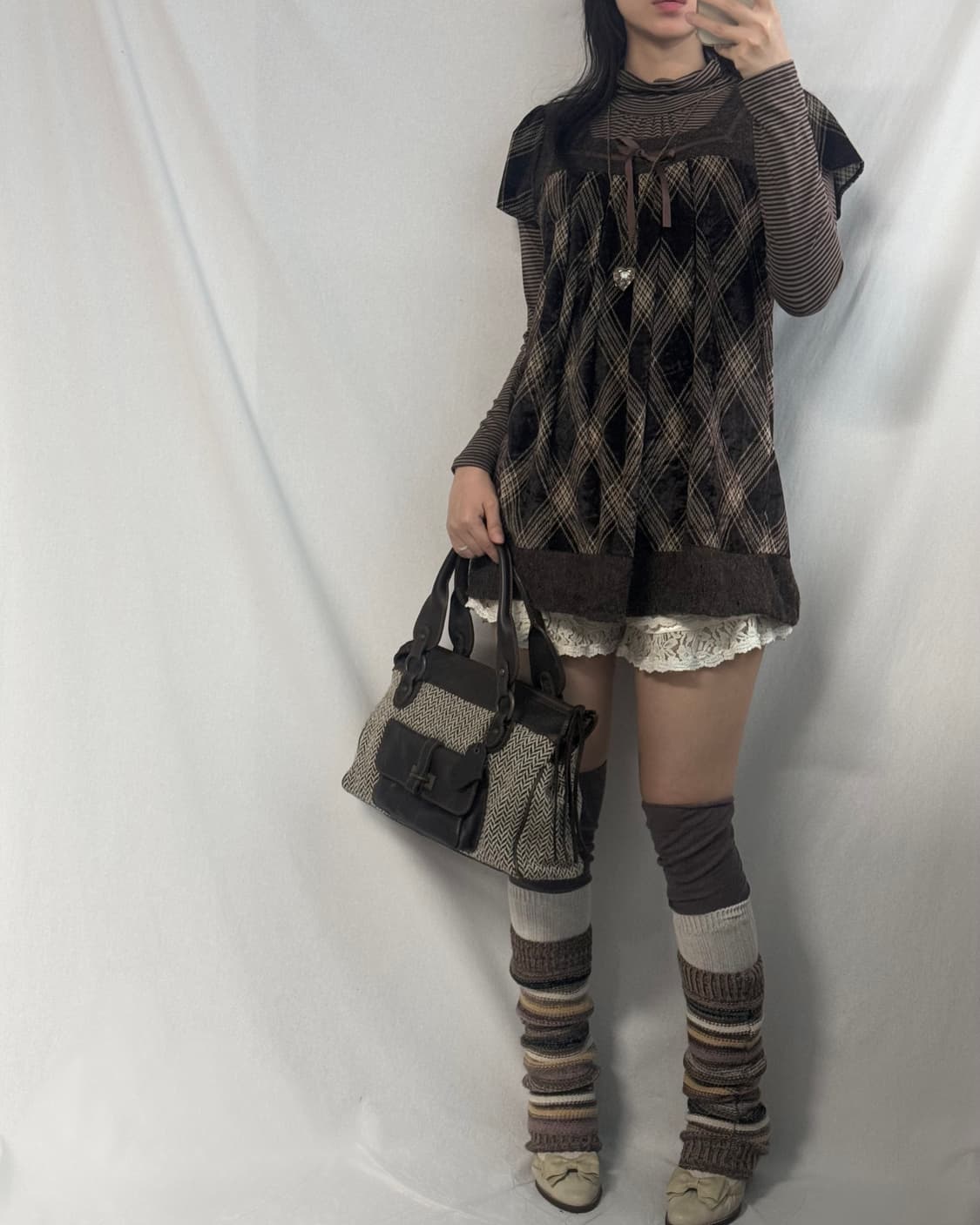 스트라이프 패턴 셔링 넥 폴라 티 상품이미지2