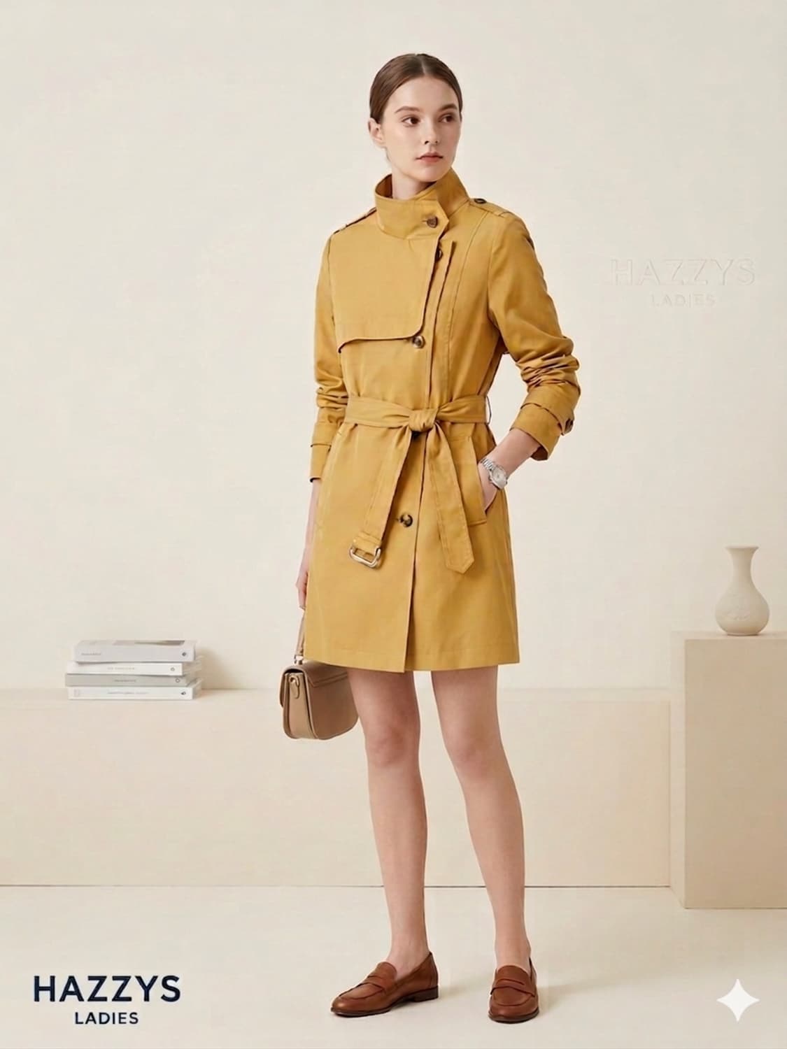 봄추천 | 헤지스 레이디스 옐로우 하프 트렌치코트 55 | 고급라인 상품이미지4
