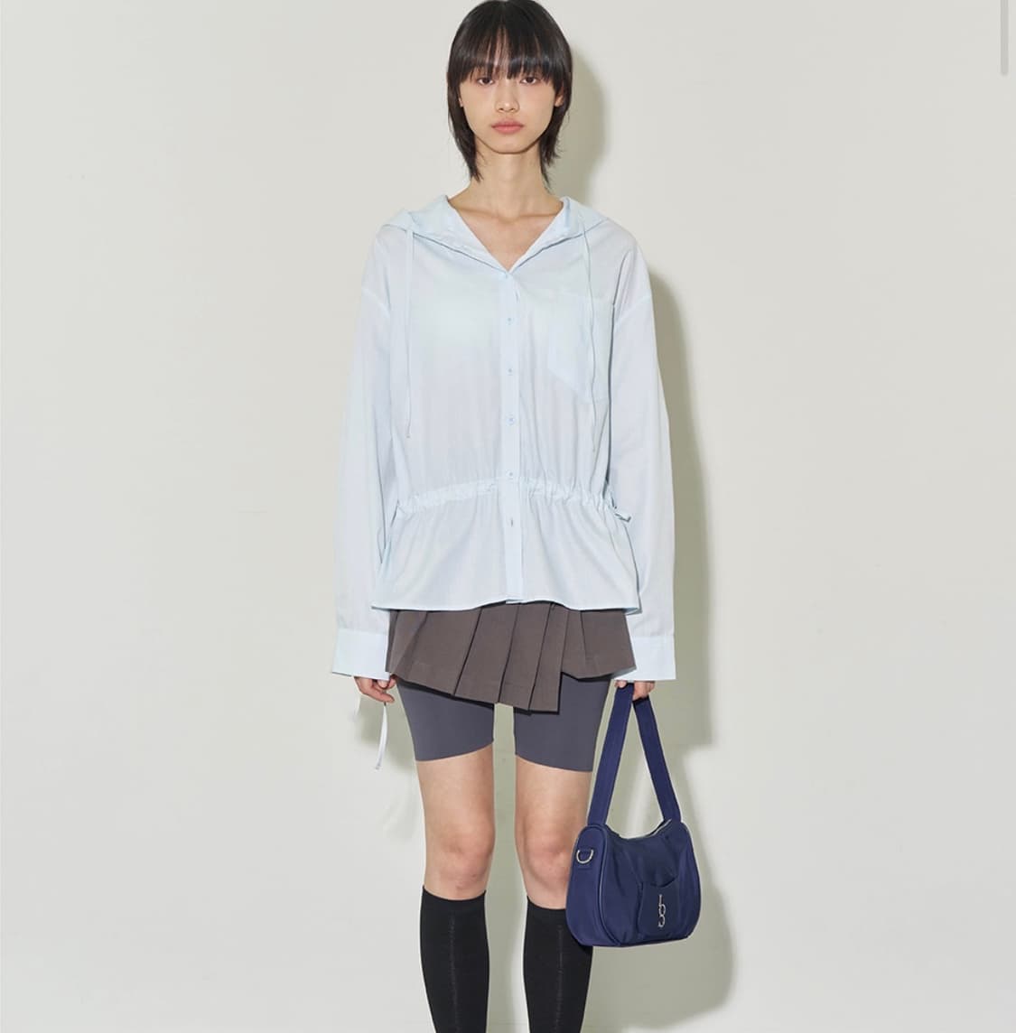 (1회착)일리고 스트라이프 후디 셔츠 블루 상품이미지2