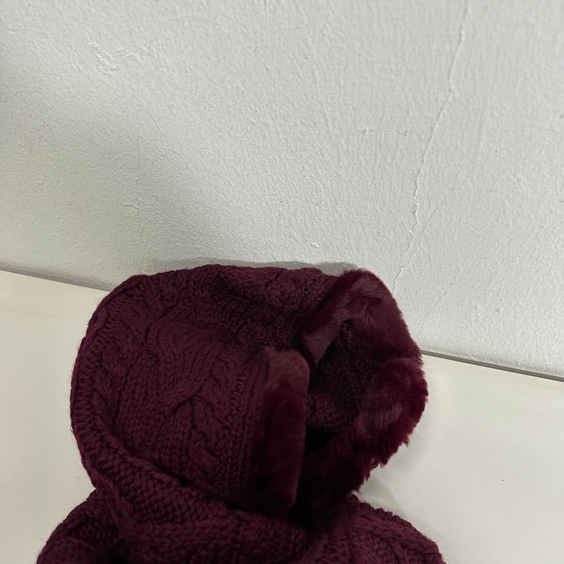 M 에드윈 버건디 퍼 꽈배기 니트집업 상품이미지7