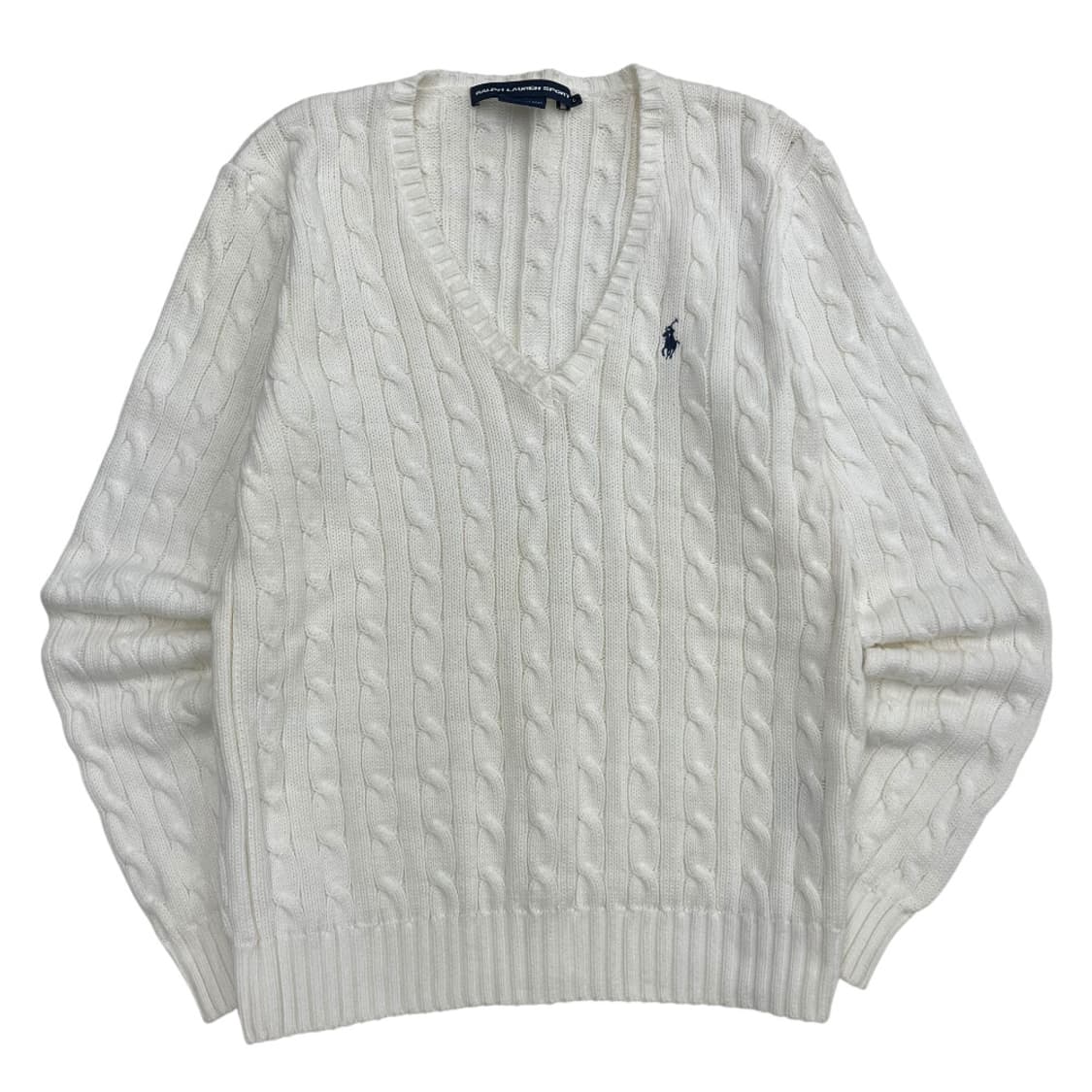 폴로 랄프로렌 네이비포니 화이트 꽈배기 브이 니트 L 상품이미지2
