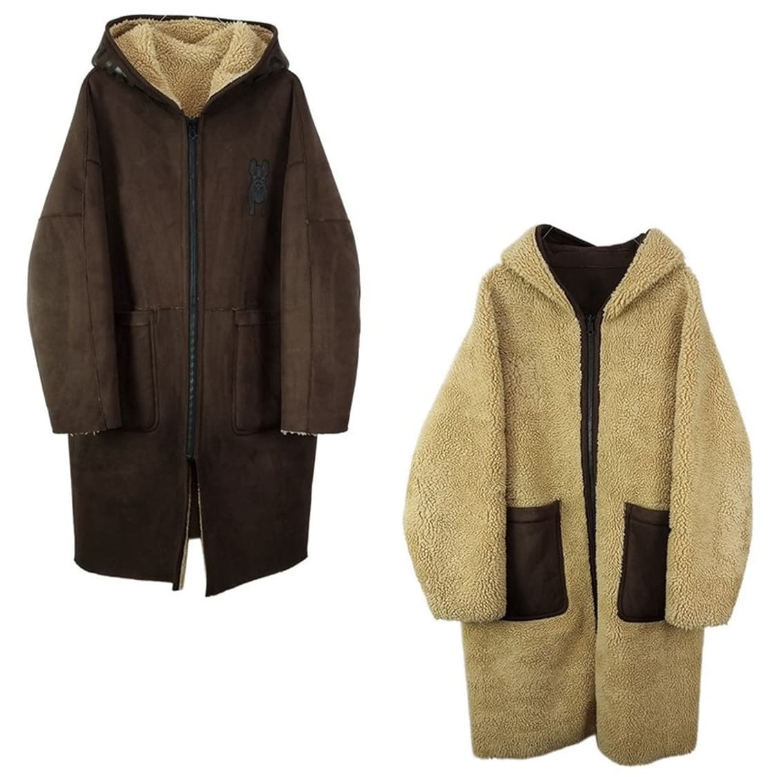 [라이프워크] 리버시블 양면 오버핏 후드 무스탕 코트 브라운 M18544 상품이미지2