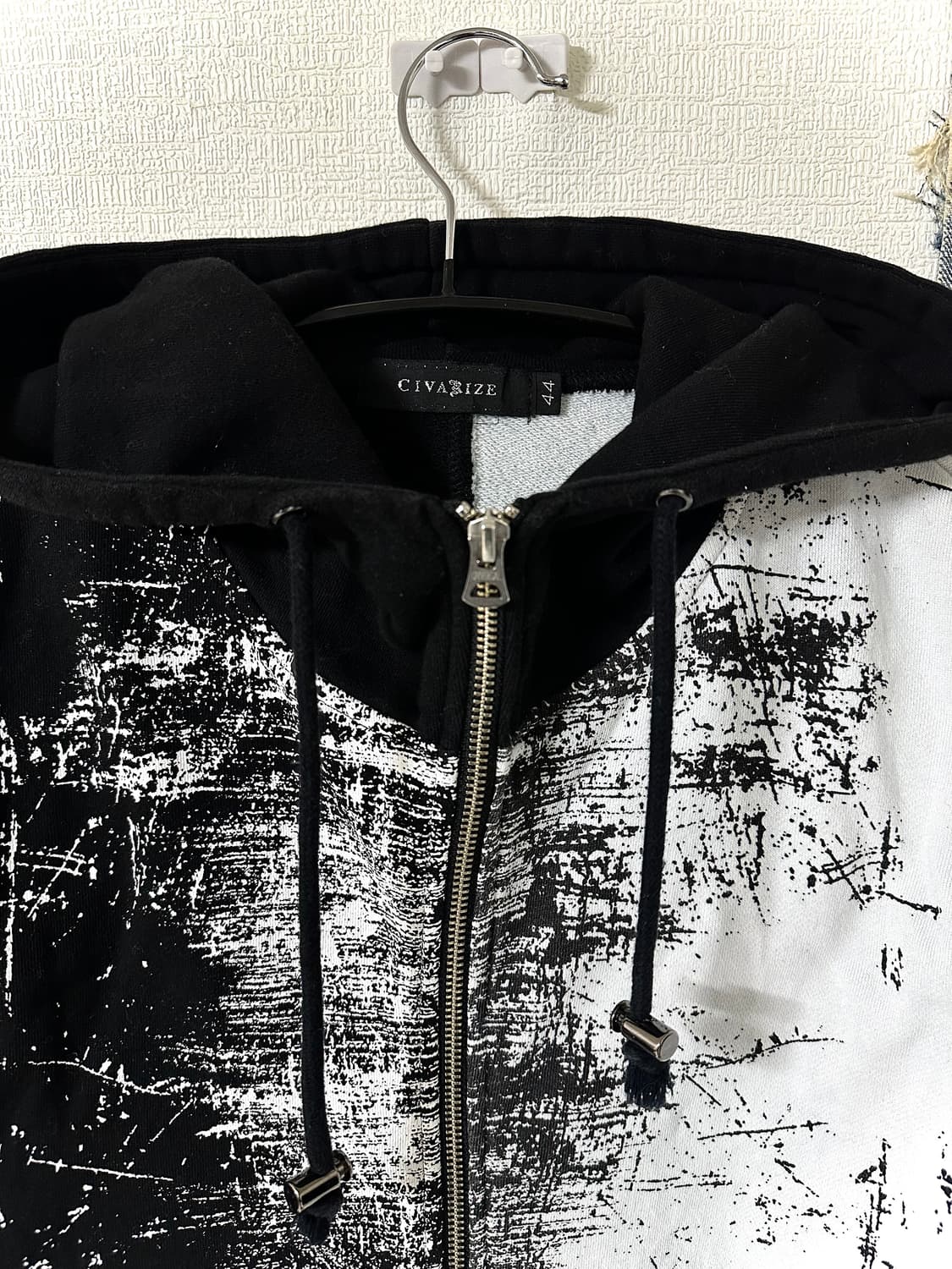 CIVARIZE 컨트래스트 디스트로이드 아트 롱 후드집업 상품이미지2