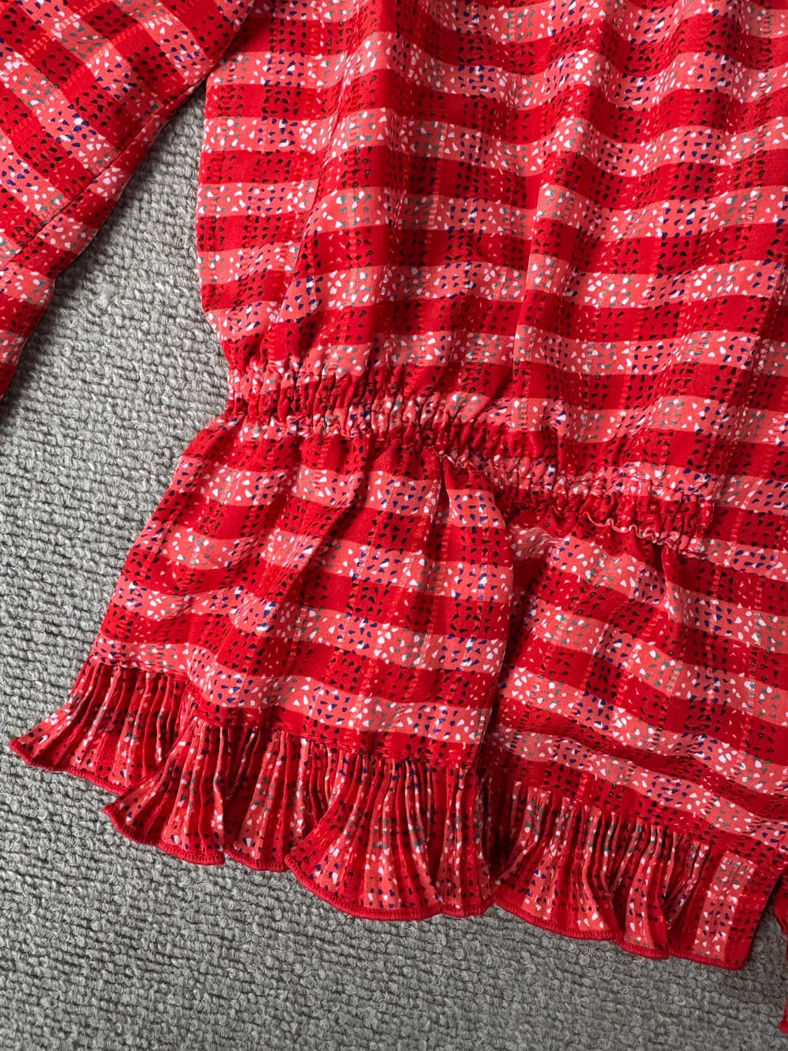 빈티지 레드 체크 프릴 블라우스 상품이미지4