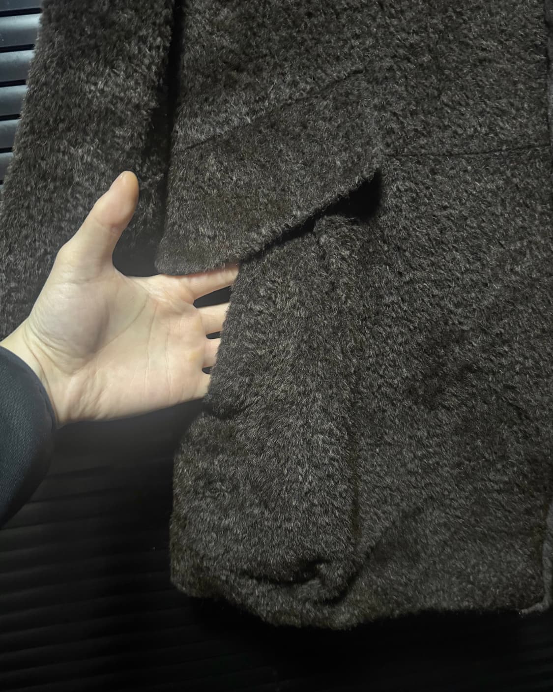 샤트렌 알파카 울 머스카렛 털 퍼 밍크 코트 브라운 갈색 90 S 하이넥 상품이미지5