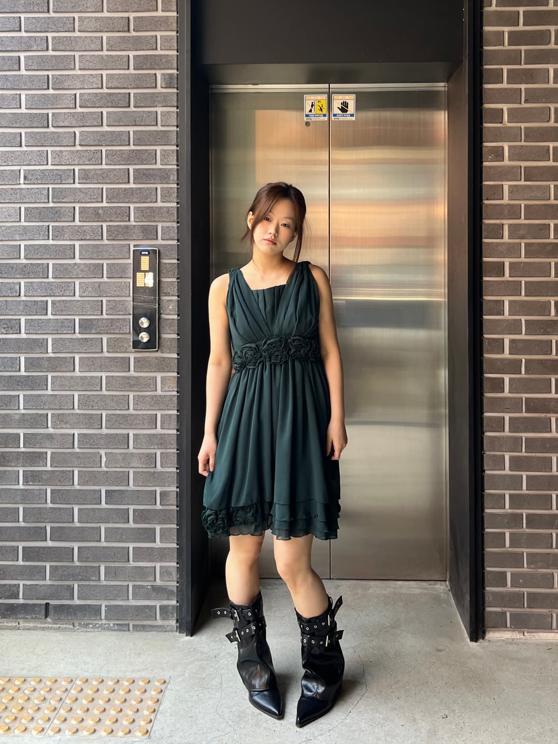 Ichioku 로즈 쉬폰 드레스 그린 상품이미지3