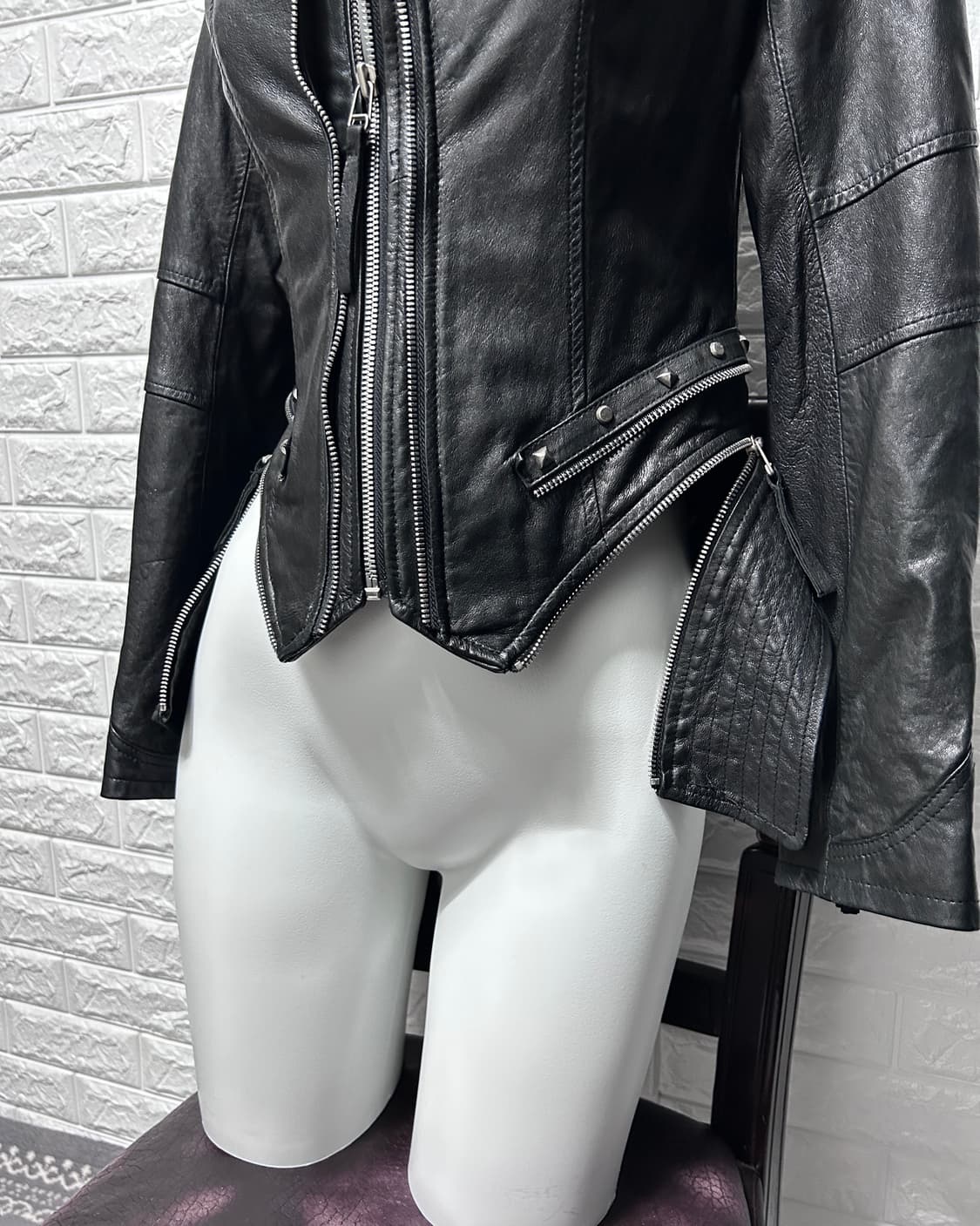 00‘s 멀티 지퍼 스터드 램스킨 자켓 상품이미지5