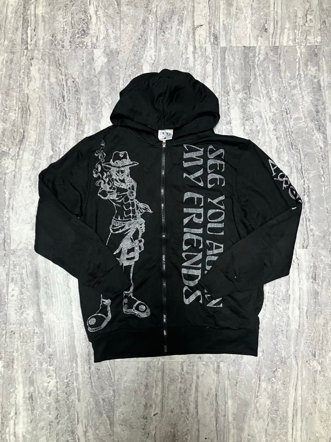 일본빈티지 원피스 조로 오리엔탈락펑크 스트릿y2k 레터링 후드집업 상품이미지1