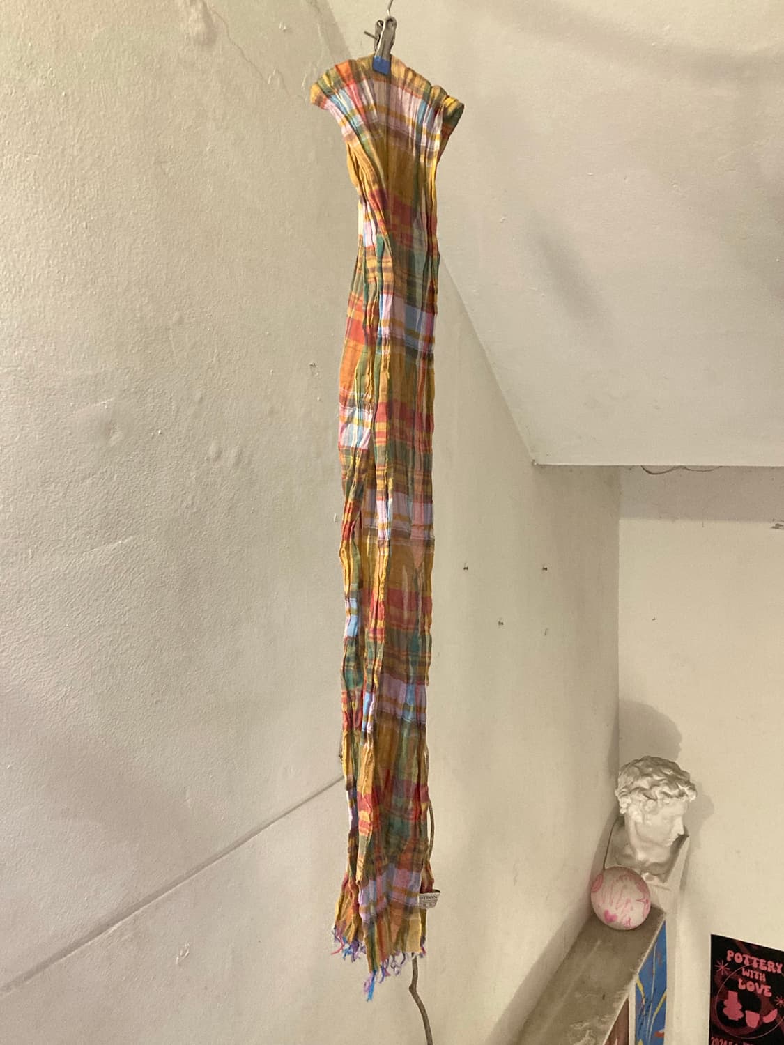 빈티지 레인보우 주름 체크 머플러 상품이미지1