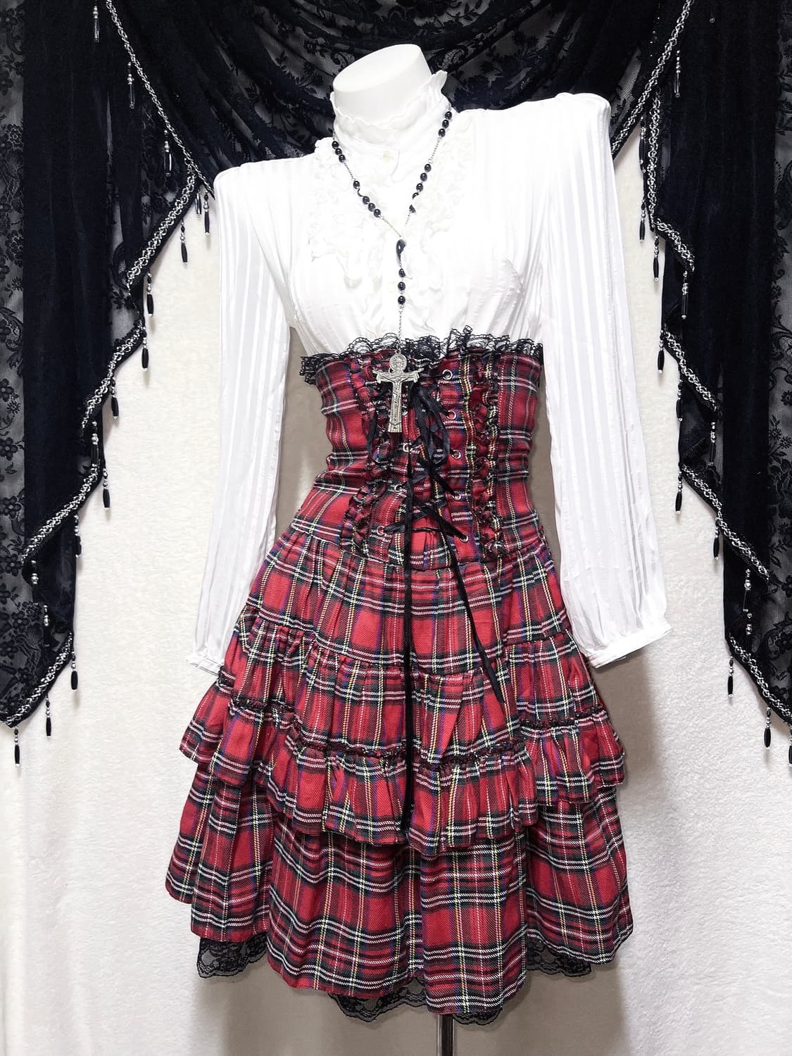 드러그허니 타탄체크 캉캉스커트 코르셋원피스 나나미사 고스펑크 갸루 캐캐체 상품이미지5