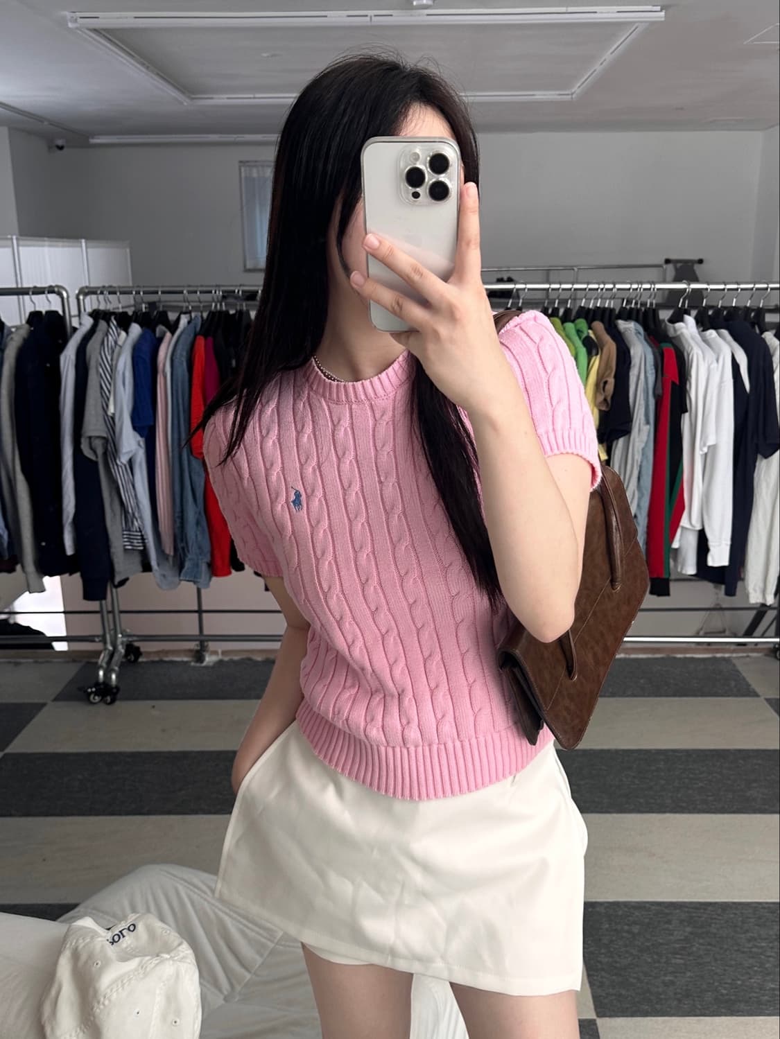 폴로 랄프로렌 연핑크 케이블 반팔 니트  상품이미지3