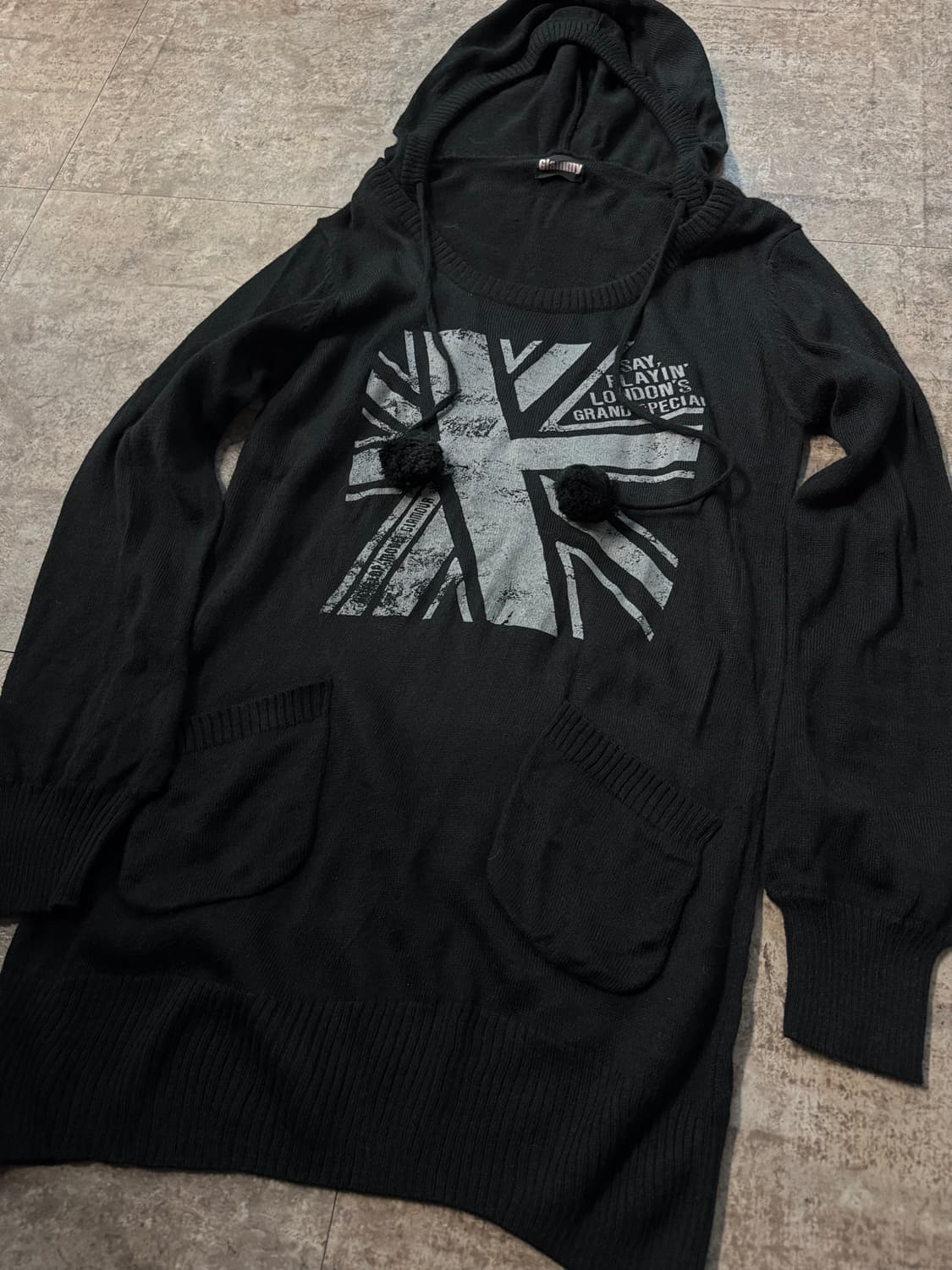 유니온 잭 그래픽 폼폼 후디드 니트 원피스 상품이미지4