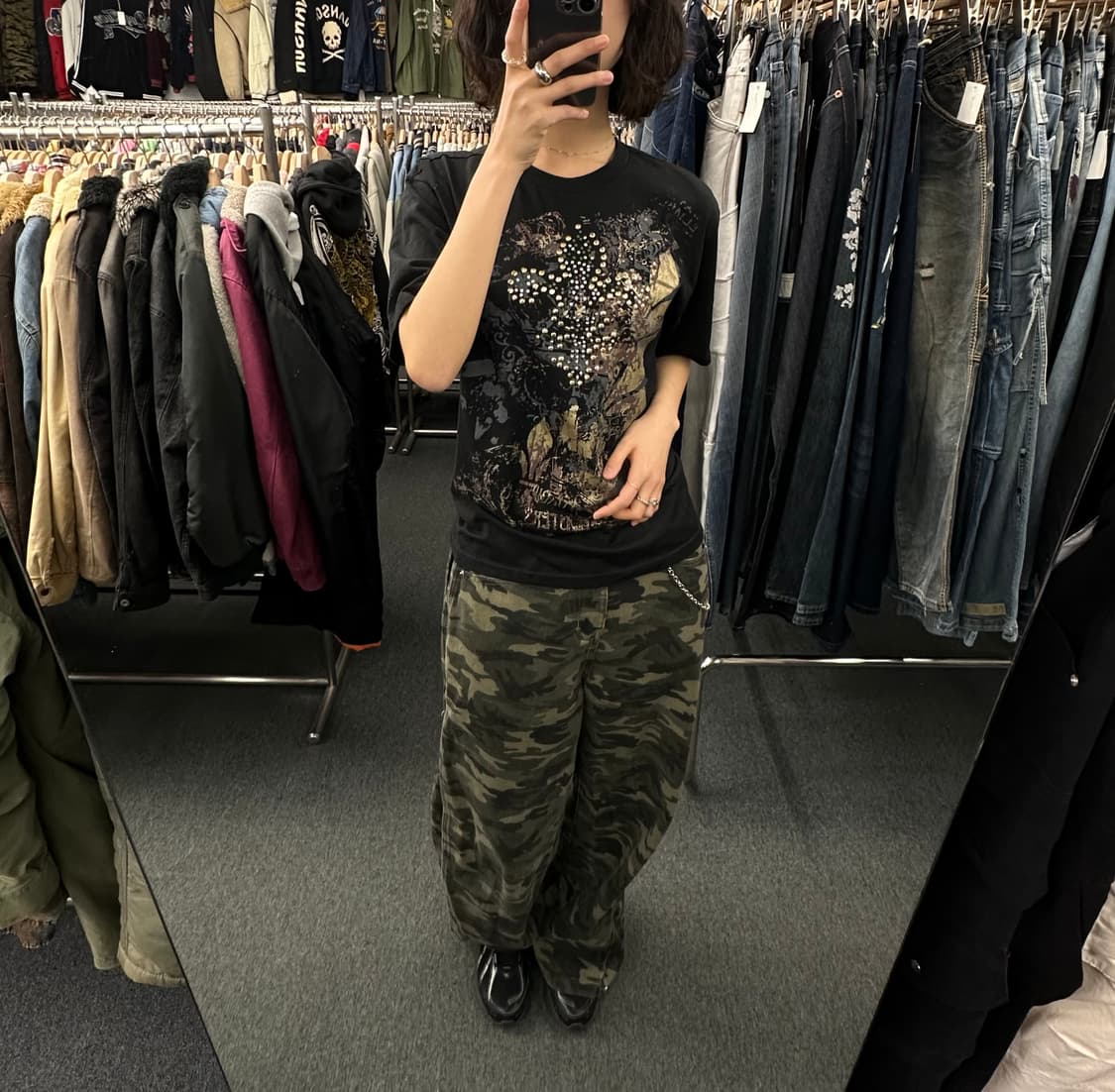 L)Denim Attitude 빈티지 Y2K 큐빅 프린팅 반팔 상품이미지2