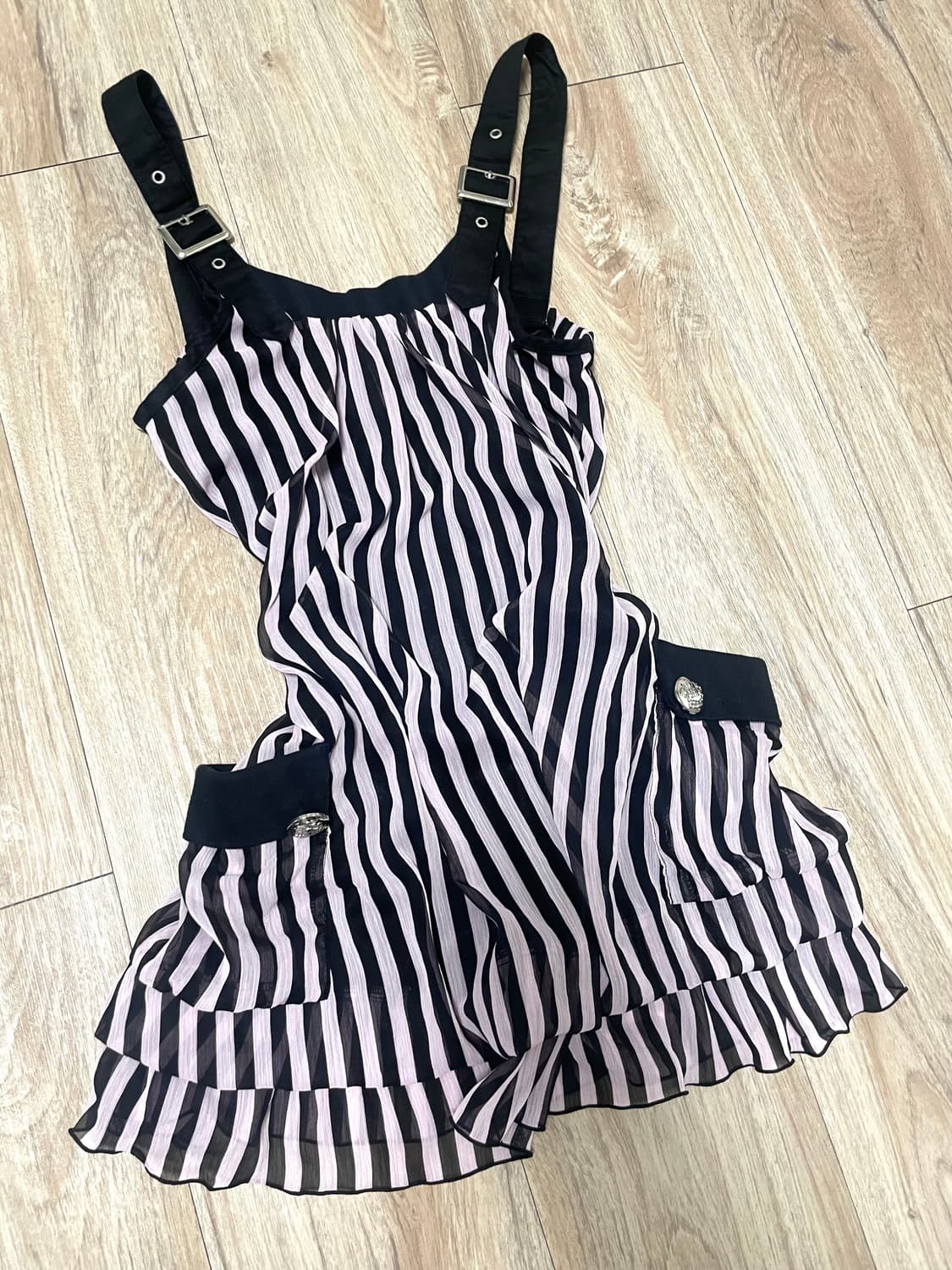 갸루 핑크 스트라이프 원피스  상품이미지1