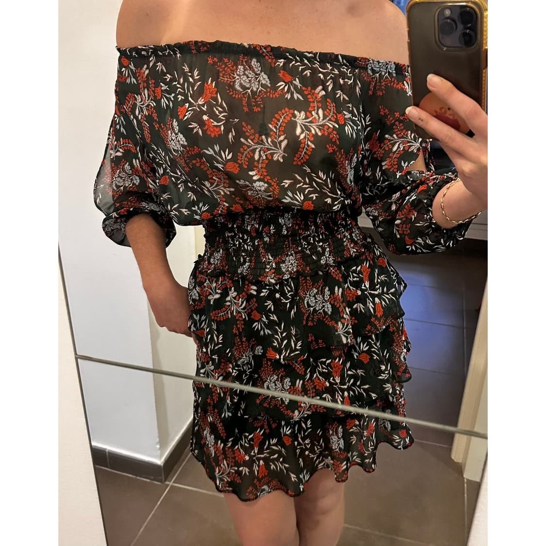 maje 마쥬 오프숄더 플라워 프릴 원피스 바캉스룩 상품이미지2