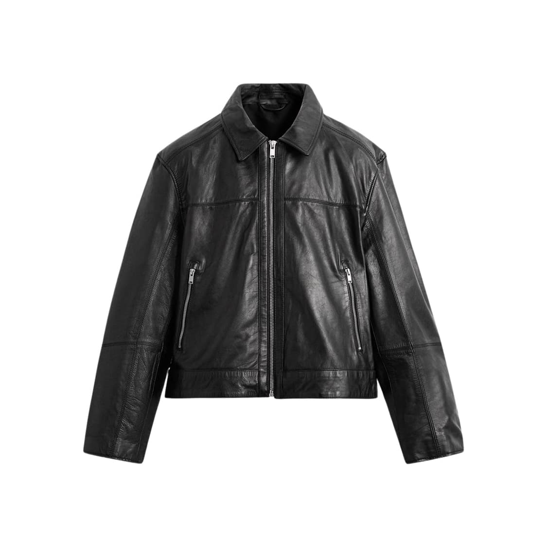 M 자라 소가죽 레더 박시핏 싱글 라이더 자켓 상품이미지1